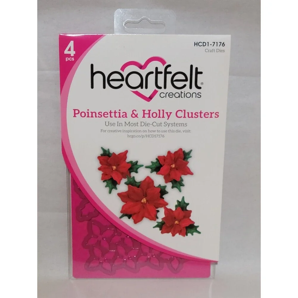 Heartfelt Creations Poinsettia Holly Clusters Craft Dies Cling Stamps Scrapbook